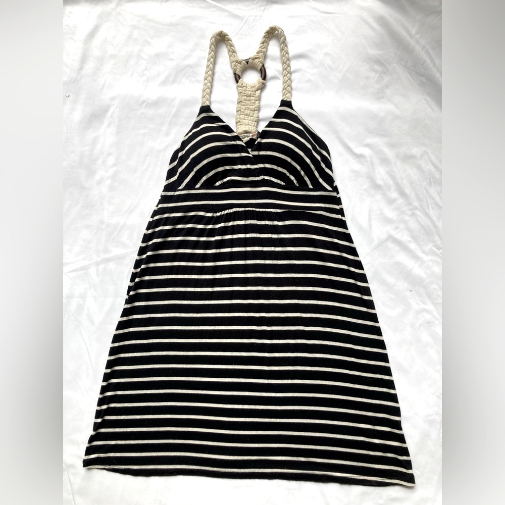 Pink Republic Racerback Black & Off White Striped Halter Dress Women’s Size M